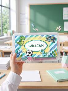 1pc Custom Text Pencil Case, Transparent Stationery Storage Box, Custom Cartoon Pattern Pencil Box, Back To School Supplies Gift - Multicolor - View 5