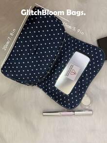 Navy Blue Polka Dot Zipper Storage Bag With Transparent Window, Portable Travel Makeup Bag, Cute Small Organizer Pouch, Suitable For Women And Girls - Navy Blue - View 9