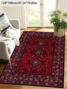 1pc Vintage Distressed Persian Style Rug, Bohemian Traditional Polyester Fiber Rectangular Easy Care Washable Area Carpet For Living Room, Hallway, Bedside, Bedroom Home Decor - Multicolor - View 20
