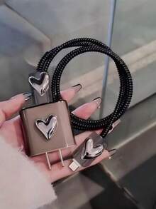 4 buah Pelindung Kabel Hati Perak Mengkilap 3D untuk Charger 14 Pro Max, Pelindung Kabel Data untuk iPhone 13/12/11, Pembungkus Kabel Charger Cepat 18/20W, Pengatur Kabel Anti-Patah, Hadiah untuk Pacar - MultiWarna - View 5