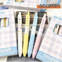 Bai Qi Xiao Pang Ding Clickable Gel Pen, Round Design, 4 Plaid And Polka Dot Color-Block Styles, 0.5mm ST Nib, Smooth Ink Flow, Fresh Macaron Color Palette, Suitable For Students' Daily Study And Journaling - Multiple Styles - View 3