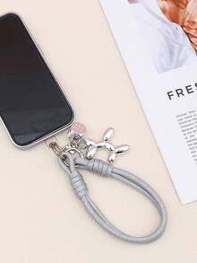 1pc Braided Rope Phone Wrist Lanyard, Balloon Dog & Dice Charm Anti-Lost Hand Strap With Transparent T Patch, Minimalist Phone Case Wrist Strap Accessory - Multicolor - View 6