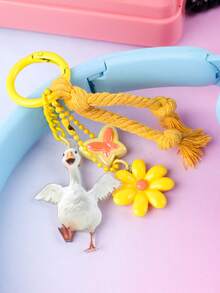 Cute White Goose Acrylic Keychain, Floral Butterfly Tassel Bag Charm, Pastel Knotted Rope Pendant Accessory For Backpack Keys - 2879 - View 3