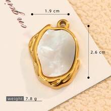 1pc Casual Multi-Element White Mother Of Pearl Asymmetrical Oval Shell Pendant, DIY Handmade Necklace Accessory, Suitable For Women's Daily Wear - Yellow Gold - View 7