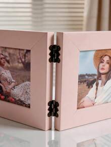 1pc Foldable Multi-Panel Hinged Photo Frame, Pink Square Desktop Photo Frame, Independent Collage Photo Frame, Suitable For Family Portraits, Couple Photos, Desktop Decoration, Home Beautification Display And Memorial Photo Display - Multi-color - View 7
