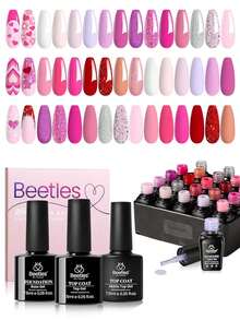 Beetles 32色凝膠指甲油套組 Fingertip Palette 系列，含底膠、亮面/霧面/亮片封層，粉色、紅色、藍色、紫色、棕色、黃色、綠色、黑色、白色，免卸式 UV LED - 彩色 - 查看 13