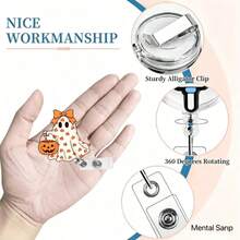 2D Flat Halloween Pumpkin Ghost ID Badge Holder - Retractable Badge Clip, Suitable For Medical Students And Registered Nurses - PMMA Material Workplace Identification Badge Holder | Fun Design | Acrylic Nurse Accessories Back To School, Team Gifts - Halloween - View 7