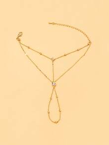 1pc Double Layer Mesh Rhinestone Bead Chain Finger Bracelet, Summer Fashion Bracelet, Minimalist Multi-Layer Back Of Hand Chain, Adjustable Hand Jewelry, Versatile Bracelet - Gold - View 6