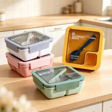 1pc Bento Box With Utensils, Adult Lunch Box Microwave , Compartment Food Storage Container, Large Capacity Lunch Box, Insulated Bento Lunch Bag, Sauce Box, Leak-Proof Snack Box - Multicolor - View 3
