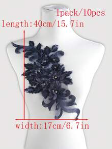 Xdh2490 3d刺繡珍珠貼花,適用於婚紗、禮服、網紗,diy服飾點綴(單朵花)/長度：39cm/寬度：16cm - 藏青色 - 查看 8