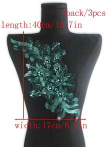 XDH2490 3D 刺繡珠片花飾，適用於婚紗、新娘禮服和舞台服裝，DIY花邊網面刺繡花朵貼片，尺寸：39CM X 16CM - 綠色 - 查看 7