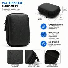 Portable EVA Travel Cable Organizer Bag, Hard Shell Electronic Accessories Storage Pouch, Suitable For Chargers, USB Cables, Earphones, Power Banks And Digital Products - Black - View 3