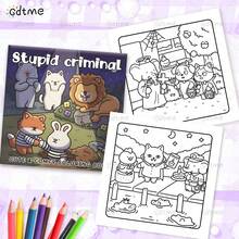 GDTME Mischievous Animals Themed Coloring Book: Bold-Easy Patterns Coloring Book For Adults And Children, Humorous Style Animal Story Illustrations Coloring Pages, Holiday Present For School Supplies, Halloween, Christmas And Various Party Gatherings - Funny - View 3