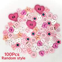 4/16/32/56/88/100Pcs Pink Mixed Resin Buttons, Heart Rabbit Flower Plaid Irregular Shaped Buttons, DIY Cream Glue Hair Clips Phone Case Handmade Decoration Accessories, Random Styles - Multicolor - View 13