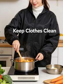Hooded Waterproof Apron, Practical Minimalist Panda Print Design, Windproof And Oil-Resistant, Reflective Strip For Safety, Suitable For Cooking, Cycling, And Daily Chores! - Women's Raincoat - View 2