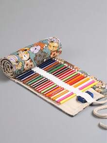 1pc Large Capacity Artist Colored Pencil Storage Roll, Multi-Slot Large Capacity Colored Pencil Storage Bag, Portable Canvas Pencil Roll, For Drawing Pens And Sketching Tools - Single Piece - View 2