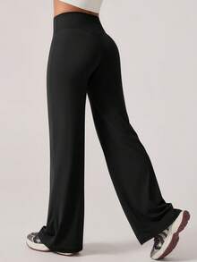 1件女款高腰V型提臀褲，彈性面料修飾臀部與身形，黑色運動秋季款 - 黑色 - 查看 7