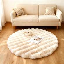 1 pieza Alfombra redonda de burbuja de felpa beige, suave y esponjosa, diseño de unicolor minimalista, adecuada para dormitorio, sala de estar, vestidor, tocador, ventana mirador, alfombra pequeña apta para mascotas, alfombra decorativa - Multicolor - Ver 19