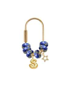 Blue Beaded Letter Keychain,Simple Brass Keychain Holder Clasp With Star Pendan,Fashion Bag Charms, Car Keychain,Gift For Women Girls Handbag Decor - Multicolor - View 25