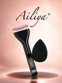 Ailiya 弧形化妝刷與水滴形美妝蛋，底妝暈染、修容及日常彩妝上妝工具，寬波浪刷頭搭配尖頭海綿，梳妝台與旅行美妝配件 - 黑色 - 查看 7