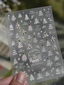 1pc 3D Embossed Christmas Tree Nail Art Sticker, Gold & White Snowflake, Self-Adhesive Merry Christmas Nail Decoration Sticker - Multicolor - View 7