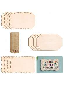 6/12pcs Wooden Signs With 50m Jute Rope - DIY Your Own Shop/Door Signs, Paintable Decorative Plaque Crafts - Apricot - View 11