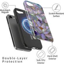 For IPhone 16e Case - Wireless Charging Compatible - Dual-Layer Hard Shell + Silicone Cover - Shockproof Protective Phone Case With Stylish Designs For Women - Abstract Lotus - 白色 - 查看 2