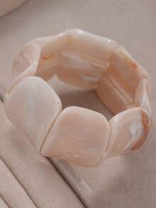 Marble Pattern Elastic Bracelet, Suitable For Holidays, Spring/Summer, Beach, Festivals, Vacations And Other Occasions, Cute For Daily Wear - White - View 6