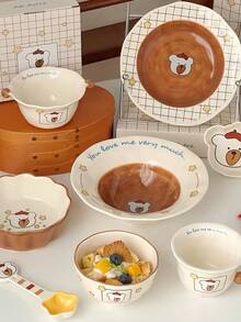 Cartoon Star Bear Ceramic Dinnerware Set, Including Mug, Coffee Cup, Dessert Bowl, Yogurt Bowl, Rice Bowl, Plate, Suitable For Everyday Home Kitchen Use - Multicolor - View 9