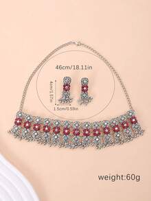Set Kalung Berhiaskan Berlian Imitasi 1 Buah dan Anting-Anting 1 Pasang - Kalung bertabur berlian imitasi - View 7