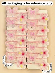24pcs Random Mixed Pink Glitter Butterfly & Flower High Elastic Hair Ties For Girls, Versatile Daily Hair Accessories, Back To School - Multicolor - View 2