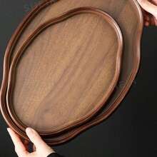 Walnut Oval Tray, Suitable For Food, Snacks, Beverages, Sushi, Steak, Pizza, Desserts, Cakes, Bread, Breakfast, Coffee, Tea, Can Be Used As Tray, Board, Serving Plate - Maroon - View 2