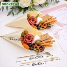 75pcs Disposable Wooden Food Cones With Bamboo Skewers (25pcs Food Cones + 25pcs Bamboo Skewers + 25pcs Artificial Gold Bead Bamboo Skewers), Exquisite Party Supplies, Used For Holding And Displaying Cold Meat And Cheese Platters, Snacks, Appetizers, Fruit Desserts, Perfect For Weddings, Bridal Shower / Hen Party, Birthday Parties, Outdoor Banquets - Multicolor - View 2