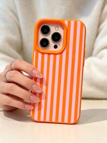 Casing Ponsel Minimalis Modis dengan Motif Garis-Garis Merah Muda dan Oranye, Kompatibel dengan Apple 18/18Pro/18ProMax/17/17Pro/17ProMax/16/16Pro/16ProMax/15/15Pro/15ProMax/14/13/12/11 - Jeruk - View 6
