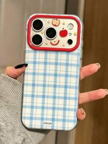 時尚可愛格子棋盤水果圖案手機殼，相容 iPhone 17 Pro Max 17 Pro 17 16 Pro Max 16 Pro 16 15 Pro Max 15 Pro 15，鏡頭保護後蓋殼禮物 - 藍色 - 查看 2