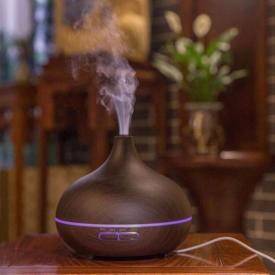 1pc 18.6oz (Approx. 530ml) Ultrasonic Cool Mist Humidifier Aromatherapy Oil Diffuser, With 7 Color LED Lights, Ultra Quiet, Adjustable Timer And Auto Shut-Off Switch, Light Brown, Suitable For Home, Office, Yoga, Spa, Bedroom