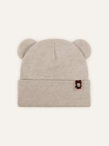 1pc Soft Elastic Knitted Children's Beanie, Bear Ear Patchwork Cuffed Knit Hat, Suitable For Boys And Girls Daily Outdoor And Fashion Wear - 1PC - View 19