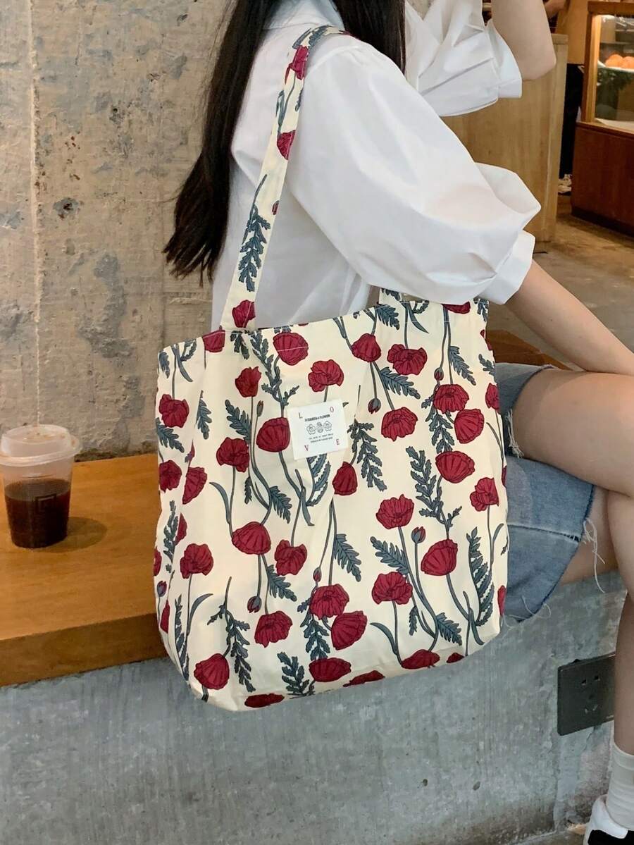 櫻桃印花極簡大容量水桶肩背包 學生女款通勤上學手提包 - 彩色 - 查看 1