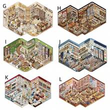 Xinmo 12款熱門迷你3D場景貼紙：休閒咖啡廳、可可甜點店、海鮮碼頭、花店，DIY拼貼沉浸式房屋貼紙 - 多色 - 查看 9