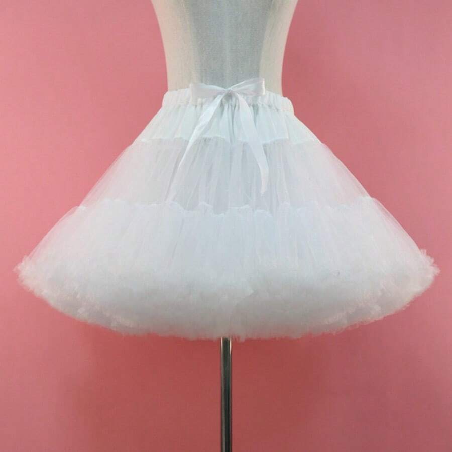1pc White Slip Skirt, Fashionable Bride Party Performance Versatile Mini Skirt, Halloween Costume - White - View 1