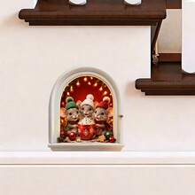 1pc Christmas Little Mice Arched Window Vinyl Decals, Mouse In Santa Hats And Knit Scarves Patterns Matched With Mini Train, Gift Boxes And Wreath Details. Self-Adhesive Vinyl Stickers For Family Xmas Party Home Decor. - Multicolor - View 6
