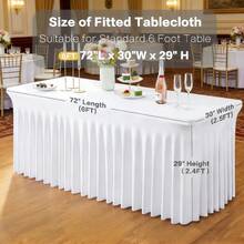 Elegant 6ft White Spandex Tablecloth With Ruffled Hem, Elastic Fit Rectangular Folding Table Cover, Washable Wrinkle-Resistant, Suitable For Events, Receptions And Holiday Decor - A - View 5