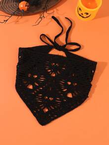 1 pieza Pañuelo de cabeza de punto con calavera y triángulo estilo calle Y2K, hueco y transpirable, con lazo, accesorio de cabello personalizado para mujer, estilo calle, chica hot, subcultura, accesorio para fotos, disfraz de fiesta de Halloween - Multicolor - Ver 10