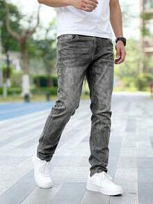Men's Classic Grey Denim Stretch Jeans - Grey - View 5