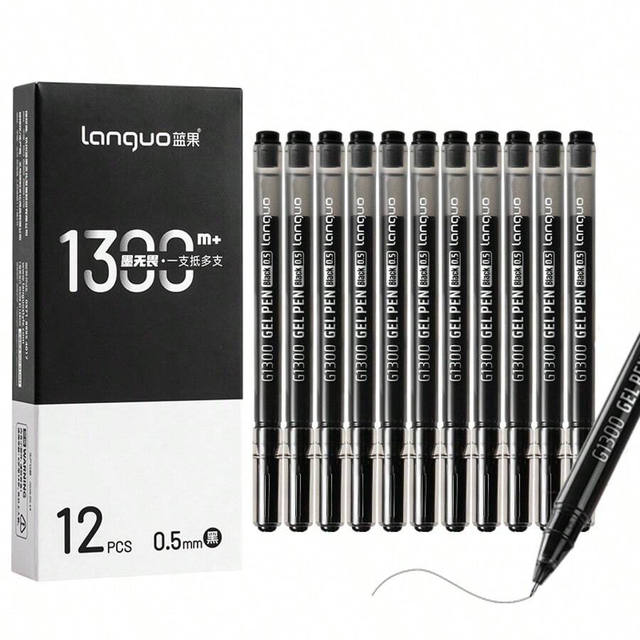 Languo 12/6/3pcs Black/Red Ink Gel Pens, Ballpoint Pens, ST High Precision Tip (0.5mm), 2 Colors Available, Handwriting Gel Pens, Eyeliner Pens, Perfect For Vibrant Colorful Writing And Sketching, Smooth Writing, For Drawing, Highlighting, Note-Taking, Manual Making, Office Use - Multicolor - View 1
