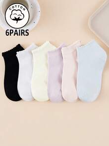 6 Pairs Women's Macaron Solid Color Cotton Socks, Non-Slip Heel Low-Cut Invisible Socks, Skin-Friendly Breathable Casual Daily Socks - Multicolor - View 8