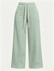 2 Pantalones de chándal tipo jogger de punto suave para mujer con detalles fruncidos, elasticidad media, estilo básico largo para comodidad en verano. - Multicolor-3 - Ver 3