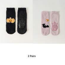 1/2/3/4 Paar Halloween Socken, Kürbis Muster Socken und Fledermaus Muster Damen Socken. Rutschfeste Bodensocken, Socken für den Innenbereich - Verschiedenfarbig - Übersicht 25