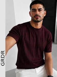 GRDR Men's Thin Summer Knit Solid Color Ribbed Short Sleeve, Sports Casual, Suitable For Outdoor Sports - Red Violet - View 4