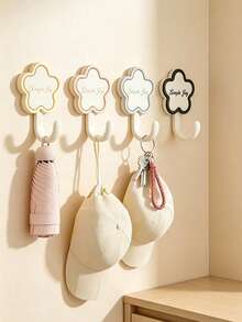 Cute Flower Adhesive Hooks & Wall Hangers, 4/8Pcs Floral Decorative Sticky Hooks Heavy Duty Load-Bearing, Waterproof No Drilling Damage Free Hanging Hooks For Bathroom Kitchen Bedroom Office Dorm, Clothes Towel Coat Organizer Home Wall Storage Decor - Multicolor - View 1